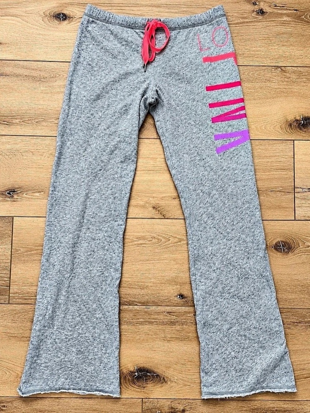 Victoria’s Secret PINK Women’s Small Gray Wide-Leg Logo Sweatpants Y2K